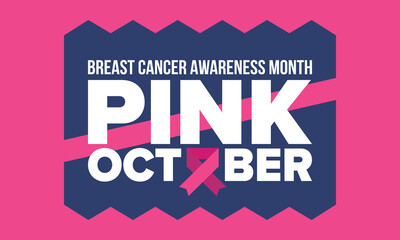 Fototapeta premium Breast Cancer Awareness Month. Pink october. Pink ribbon. Woman healthcare. Celebrate annual. Medic concept. Girl solidarity. Cancer prevention. Female disease. Poster, banner and background. Vector