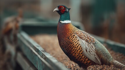 Fototapeta premium Vibrant Pheasant in Natural Habitat Setting