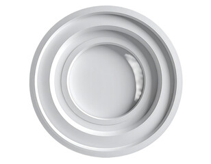 White, oval recessed panel with concentric rings, creating a 3D effect; minimalist design
