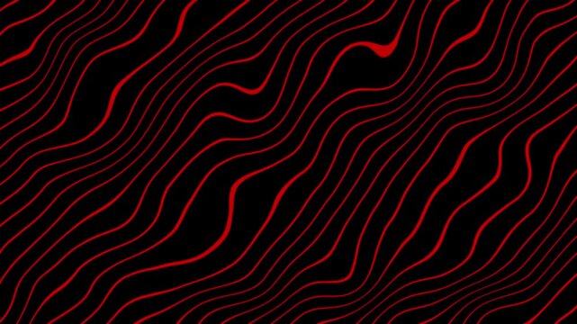 Abstract wavy red lines on black background, seamless motion design perfect for video backgrounds, digital art, music visuals, or modern presentations.