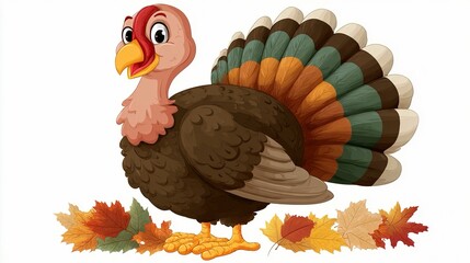 Cute cartoon turkey clipart with smiling face and bold colors, isolated for kids crafts, holiday cards, and festive decorations.