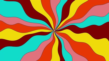 Abstract background with waves. Psychedelic 70s vortex burst: looped vintage retro ray spin. 80s neon ray explosion: pulsing looped synthwave burst. Abstract background. - Powered by Adobe