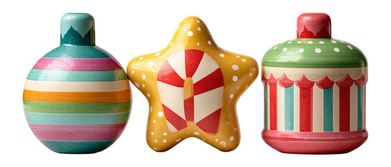 Colorful Decorative Objects with Unique Shapes on Transparent Background