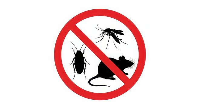 Pest control sign with insect and rodent symbols