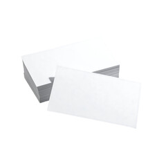 A stack of blank, rectangular, off-white business cards sits slightly offset on a transparent background