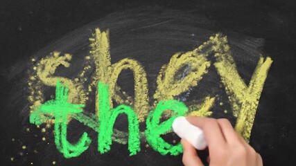 Chalkboard learning with blue chalk writing he, perfect for education and back-to-school concepts, kids learning and fun classroom activities - Powered by Adobe