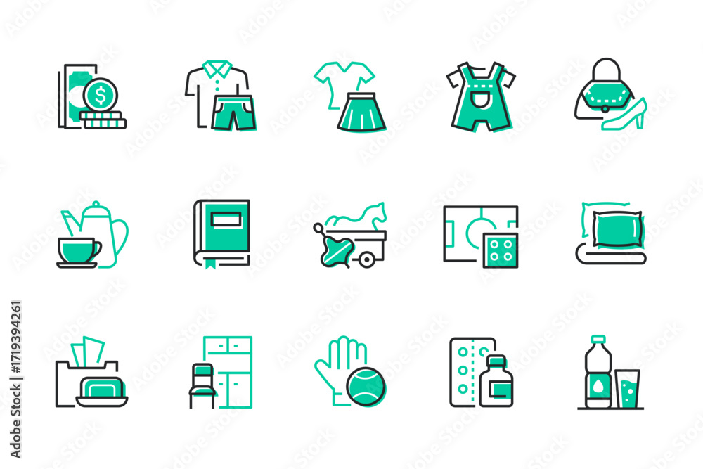 Poster Types of donation - set of line design style icons