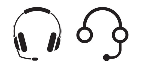 Black and white headset icon with microphone in minimal style, perfect for audio, gaming, and online communication concepts.
