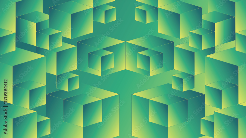 Aufkleber abstract 3d cube background featuring geometric blocks with green gradient shades, perfect for digit