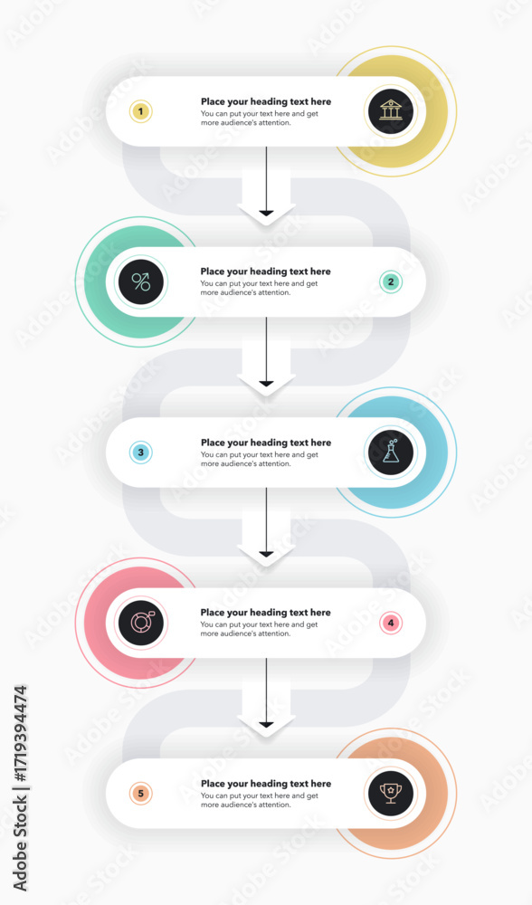 Poster vertical process infographic template with five options. flat presentation diagram with numbers and 