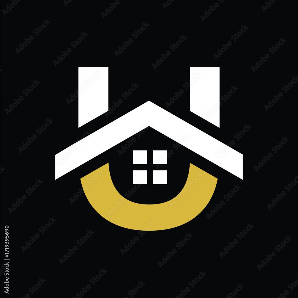 Aufkleber the image shows a flat logo design of an initial letter u in combination with a house complete with 