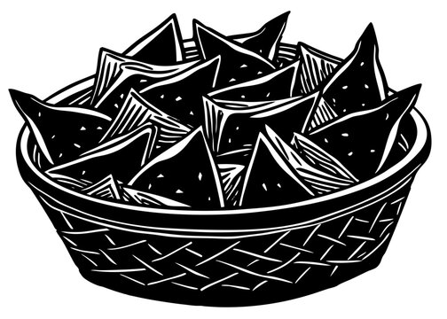 black and white nachos in woven basket clip art preview