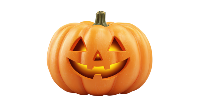 Classic jack-o’-lantern pumpkin with glowing grin, stylized illustration, isolated on transparent background  - Powered by Adobe