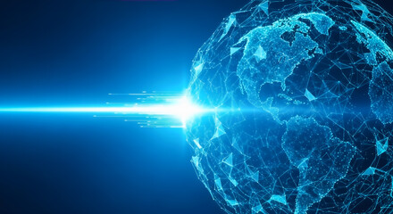 Obraz premium Global digital network technology background with light ray and connection network concept