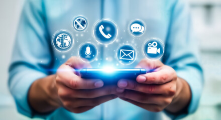 Fototapeta premium Mobile app development services for business communication and social media marketing strategy now