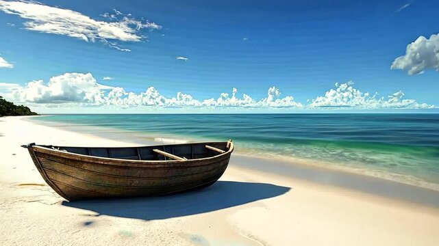 Wooden boat on sandy beach