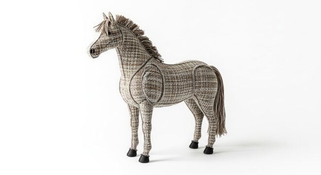 A realistic 3D render of a grey horse standing on a white background.