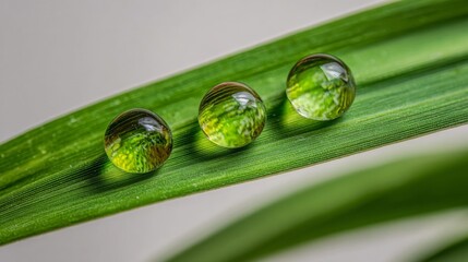 water drops on a green leaf