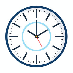 A simple, flat design illustration of a wall clock, showing a specific time.