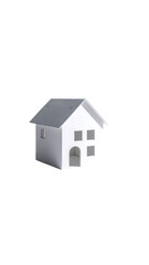 Simple white miniature house model, minimalist design, cut-out windows and door