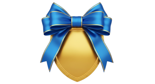 A majestic award shield gleaming in gold festooned with a vibrant blue ribbon symbolizing honor against stark black - Powered by Adobe