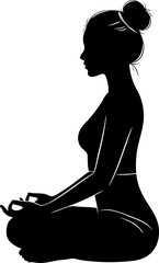Elegant silhouette illustration of a woman practicing yoga in a seated meditation pose. Ideal for wellness, fitness, mindfulness, and relaxation projects.