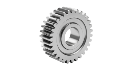 A gleaming silver gear symbolic of progress and innovation reflects the light against a stark black backdrop showcasing