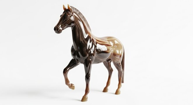 A highly detailed, realistic figurine of a dark brown horse standing on a white background.