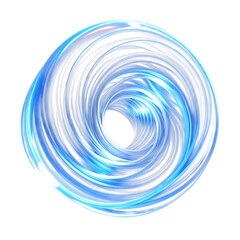 Abstract swirling vortex of bright blue light trails against a dark black background