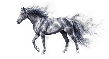 A majestic horse rendered in a smoky, ethereal style, with its mane and tail dissolving into wisps of smoke.