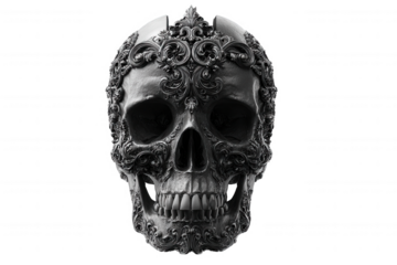 Ornate baroque skull with intricate filigree detailing isolated on transparent background