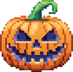 Pixel art Halloween pumpkin jack o lantern with evil face expression