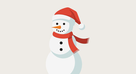 Festive snowman with santa hat and red scarf radiating winter holiday cheer and joy