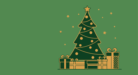 Festive christmas background with tree star and gift boxes providing empty space perfect for
