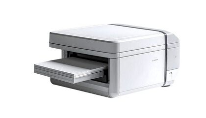 Compact white all-in-one printer with paper tray extended, showcasing minimalist design and clean lines