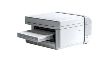 Compact white all-in-one printer with paper tray extended, showcasing minimalist design and clean lines