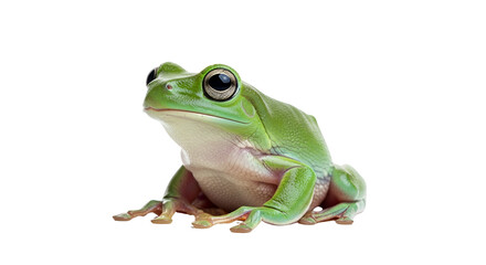 Obraz premium Green tree frog sitting portrait isolated PNG with Transparent Background