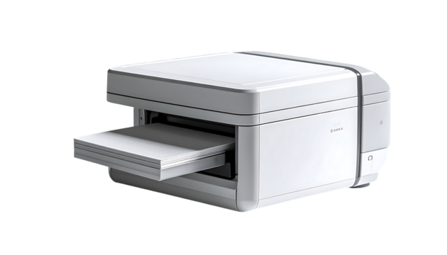 Compact white all-in-one printer with paper tray extended, showcasing minimalist design and clean lines