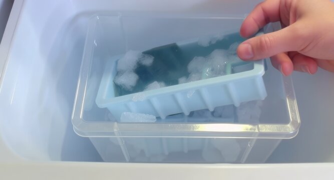 Cleaning Ice Cube Tray in Freezer.
