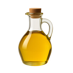 Glass bottle with golden liquid isolated on transparent background