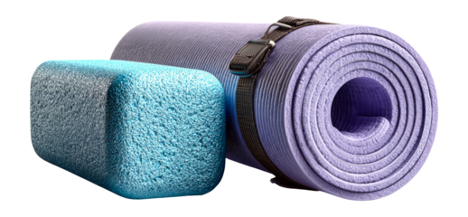 Yoga Mat and Foam Block for Exercise on Isolated Transparent Background