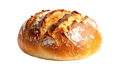 Rustic sourdough boule with a deeply golden-brown crust, exhibiting characteristic cracks and scoring