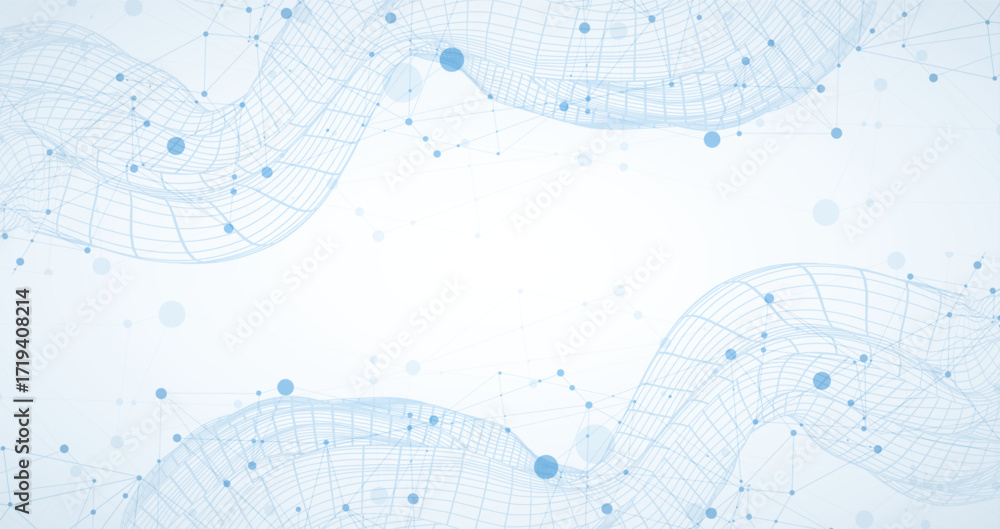Aufkleber template for science or technology presentation. plexus style background with wireframe wave.