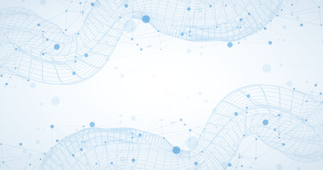Template for science or technology presentation. Plexus style background with wireframe wave.