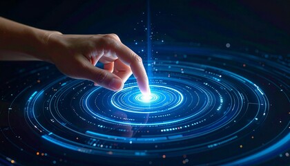 Obraz premium Human Touch on Futuristic Interface A Conceptual Illustration of Technological Interaction