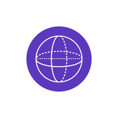 Abstract sphere icon with a 3D wireframe grid, representing global networks, data, and technology. Isolated vector graphic element for web and app design