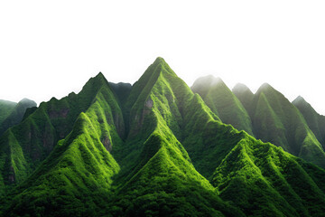 3d lush green mountain range landscape isolated on transparent background