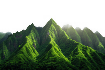 3d lush green mountain range landscape isolated on transparent background