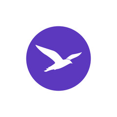 Abstract flying bird graphic element in a purple circle. Clean and modern symbol representing peace, liberty, and flight