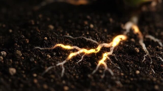 Roots Growing in Dark Earth, Close-Up, Time Lapse Showing Plant Roots Moving Through the Soil, Root Structure Visible
